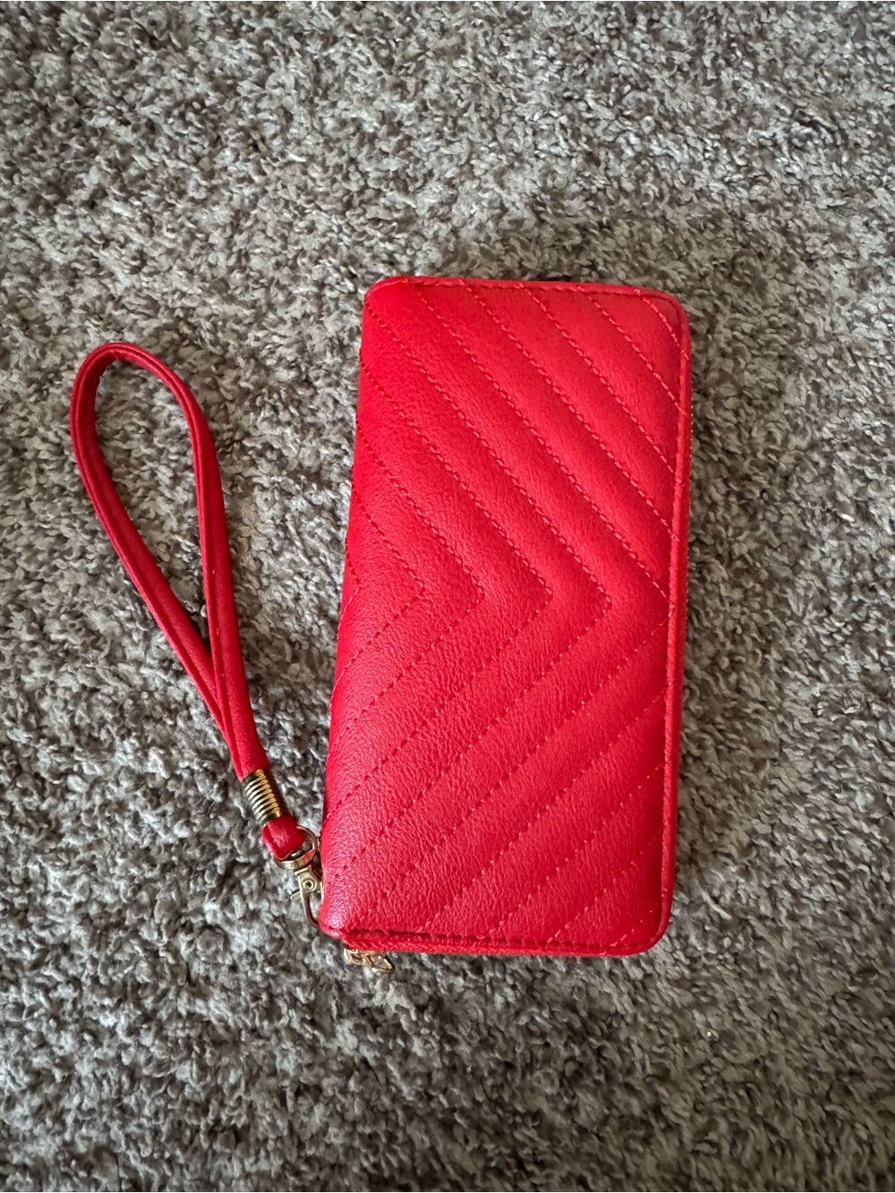 Red Quilted Wristlet Wallet with Removable Strap